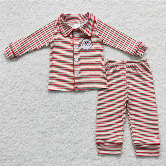 L-3.2 BLP0221 Embroidery Santa red and green striped collar long sleeve pants