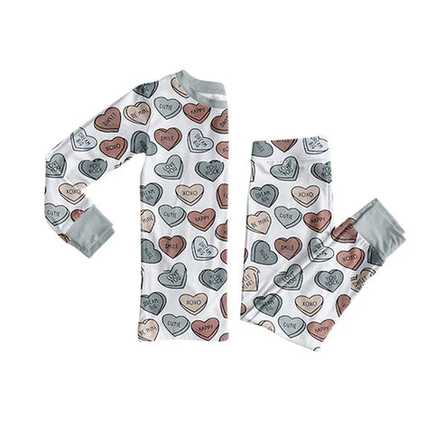 9.29 BLP1305 Baby Boys XOXO Hearts Plaid Top Pants Valentine Pajamas Sets Preorder