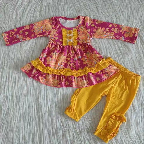 RTS NO MOQ ETA 5/7days Arrived 6 A27-13 Patterned long-sleeved yellow suit