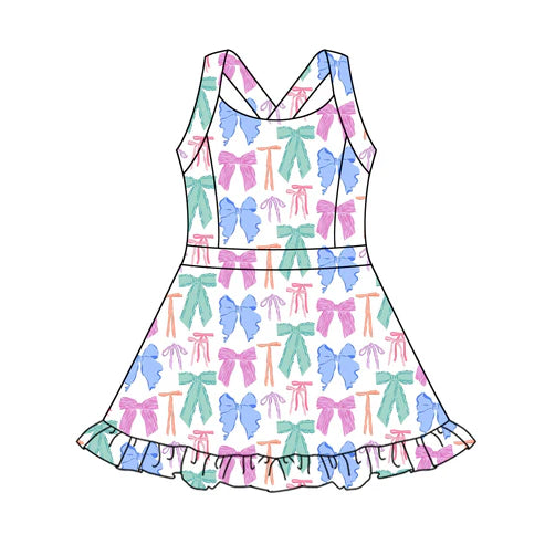 4.4 GSD2340 Baby Girls Strap Colorful Bows Yoga Active Knee Length Dresses Preorder