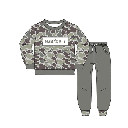 10.23 BLP1333 Baby Boys Grey Camo Mama's Boy Top Pockets Jogger Pants Clothes Sets Preorder