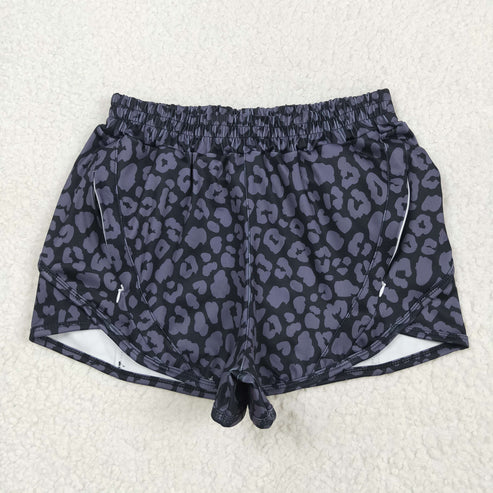 5.17 SS0471 Adult Women Black Leopard Yoga Summer Shorts