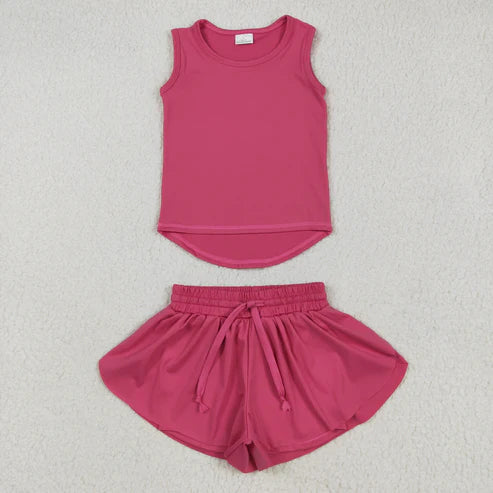 5.24 GT0982+SS0545 Baby Girls Hot Pink Sleeveless Top Skorts Set