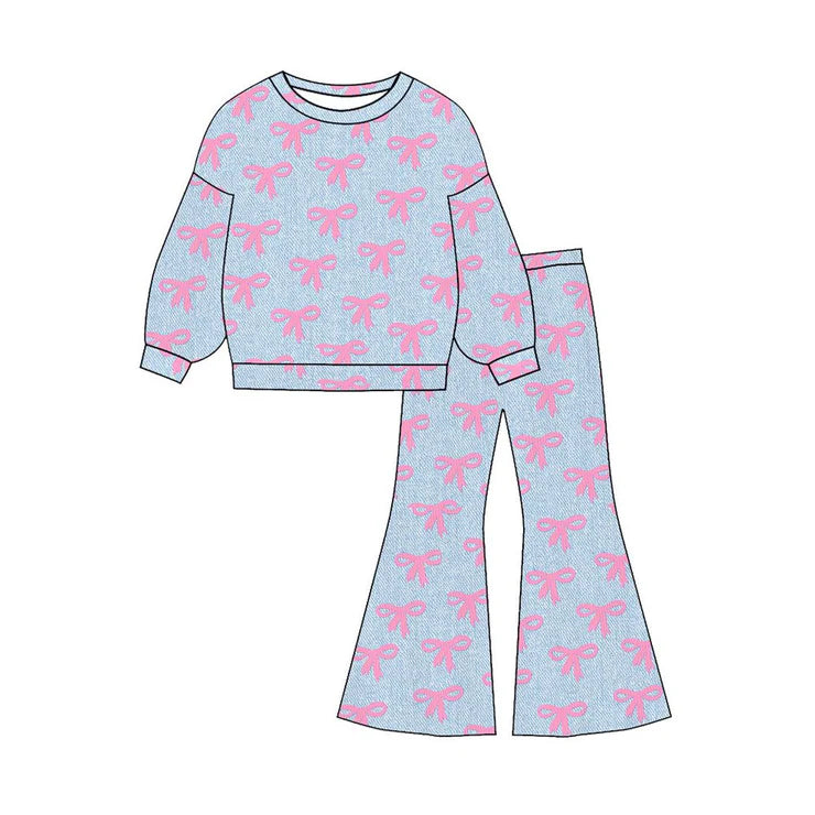 11.14 MOQ：5pcs GLP3140 pre-order toddler girl clothes bows print girl bell bottom pant set