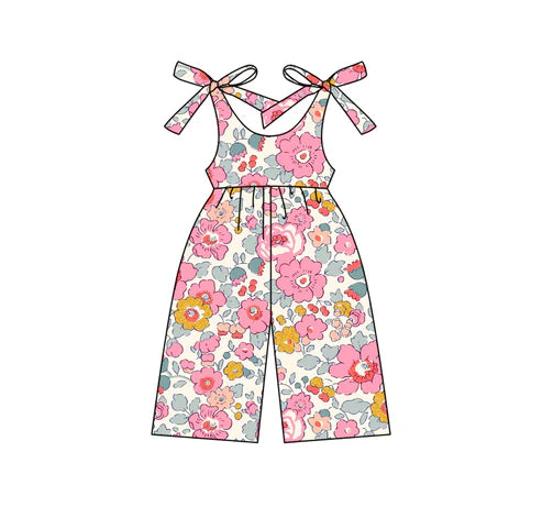 3.29 SR2984 Baby Girls Pink Bows Strap Floral Jumpsuits Preorder