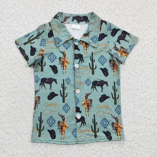 BT0214 Western Boy Cactus Horse Rodeo Shirt