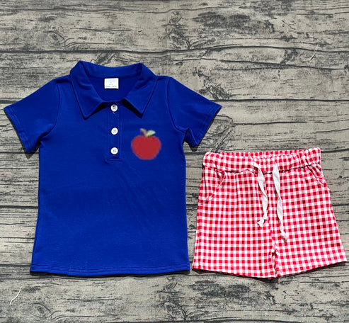 5.21 BSSO1397 Baby Boys Embroidery Apple Pullover Top Back To School Clothes Sets Preorder