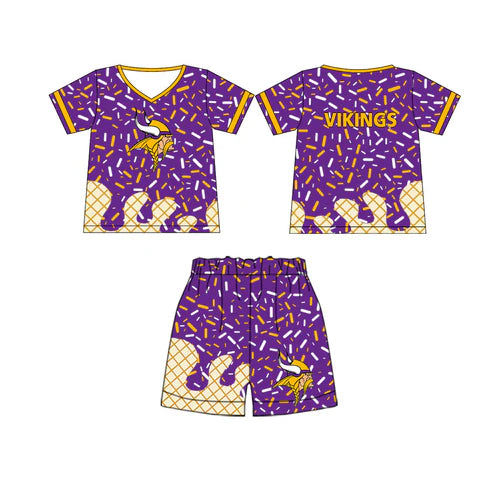 6.9 Custom Moq 3 Baby Boys Vikings Team Short Sleeve Tee Shirt Shorts Clothes Sets
