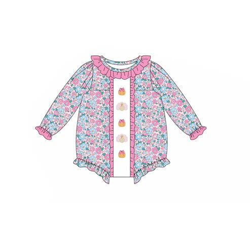5.19 LR2219 Baby Girls Long Sleeves Turkey Pumpkins Floral Ruffle Rompers Preorder