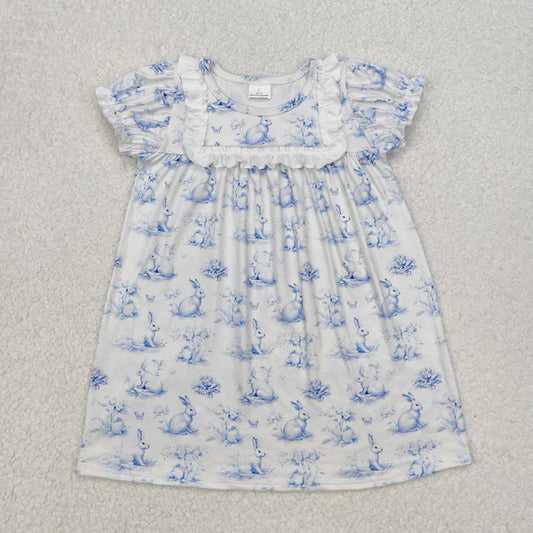 L-3.3 .GSD1531 Baby Girls Blue Rabbit Butterfly Knee Length Dress
