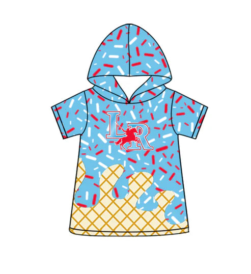 5.16 Preorder(Moq 3) Baby Boys LR Ice Cream Drips Blue Hooded Tops