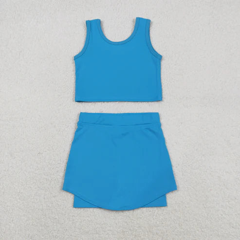 11.27 GSD2659 Baby Girls Sleeveless Hot Blue Vest Top Short Skirts Yoga Set