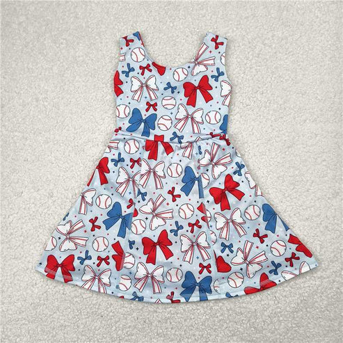 5.5  Sibling Baby Girls Baseball 4th Of July Yoga Active Wear Vest Skort Sets Knee Length Dresses