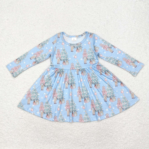 GLD0722 Christmas tree stars Blue long-sleeved dress