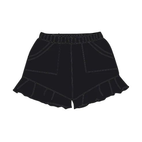 4.15 SS0566 Baby Girls Black Pockets Summer Cotton Ruffle Short Bottoms Preorder