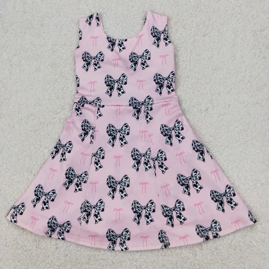 4.1  GSD1853 Baby Girls Western Cow Print Bow Sleeveless Knee Length Dress