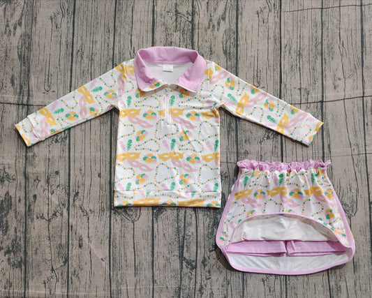 11.11 GLD1334 pre-order toddler girl clothes mardi gras girl winter outfit skirt set-real pic