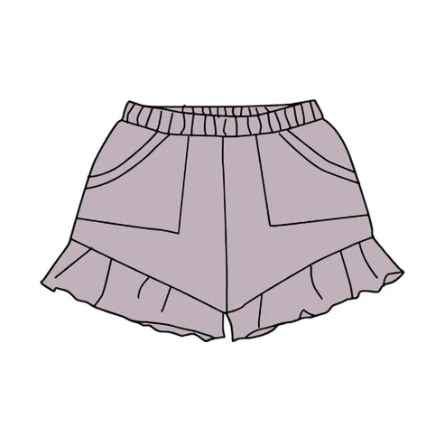 4.16 SS0563 Baby Girls Gray Pockets Summer Cotton Ruffle Short Bottoms Preorder
