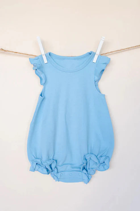 4.1 SR2998 Baby Infant Girls Blue Flutter Sleeves Ruffle Rompers Preorder