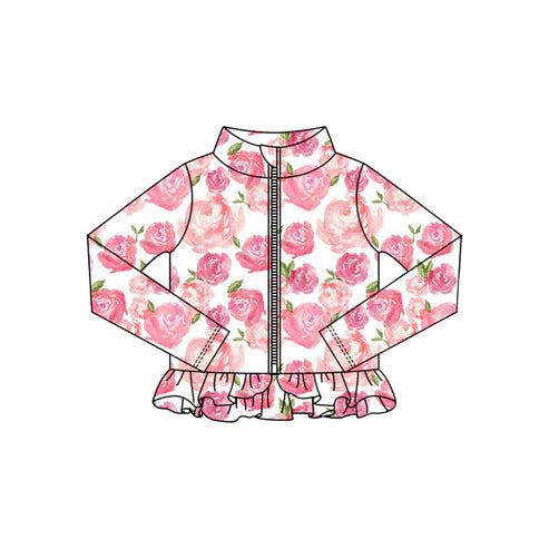 10.25 GT1325 Baby Girls Pink Flowers Ruffle Yoga Zipper Jackets Top Preorder