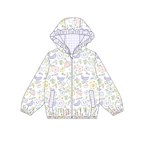 11.3 GT1400 Baby Girls Flowers Glasses Zipper Pockets Mardigras Ruffle Hoodies Jackets Preorder