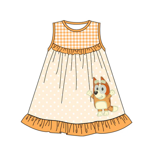 L-3.5 GSD1971 Baby Girls Orange Dots Dogs Sleeveless Knee Length Dresses Preorder