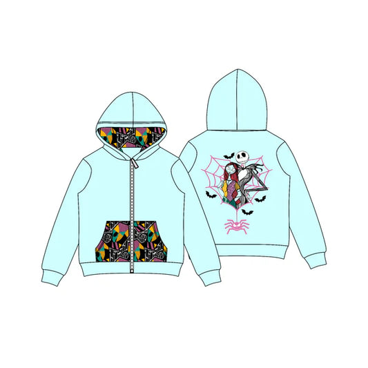 8.2 GT1139 Baby Girls Aqua Halloween Cartoon Ghosts Spider Pocket Zipper Hoodies Top Preorder