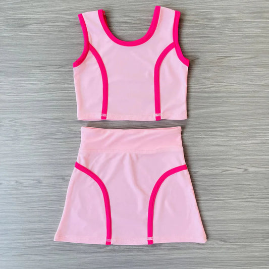 6.12 GSD2675 Baby Girls Sleeveless Pink Vest Top Skirts Yoga Set Preorder