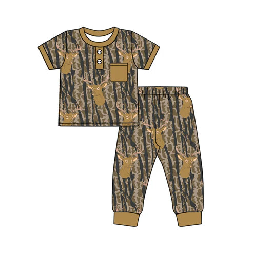 10.1 BSPO0599 Baby Boys Camo Deer Pocket Top Pants Southern Clothes Sets Preorder