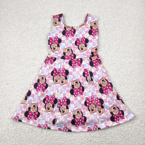 4.29 GSD2461 Baby Girls Pink Plaid Sleeveless Cartoon Mouse Yoga Skort Knee Length Dress