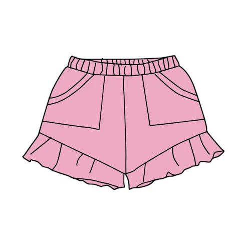 4.12 SS0562 Baby Girls Pink Pockets Summer Cotton Ruffle Short Bottoms Preorder