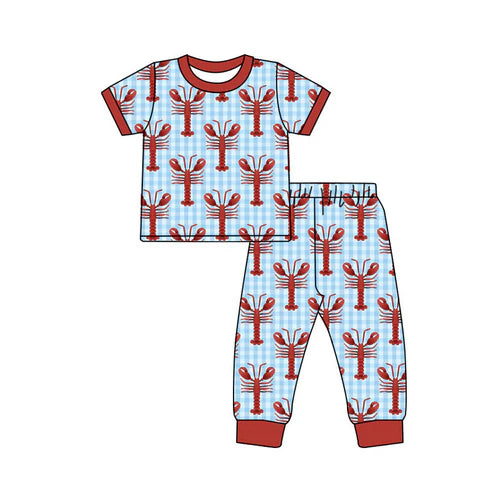 10.1 BSPO0596 Baby Boys Blue Checked Crayfishes Top Pants Pajamas Sets Preorder