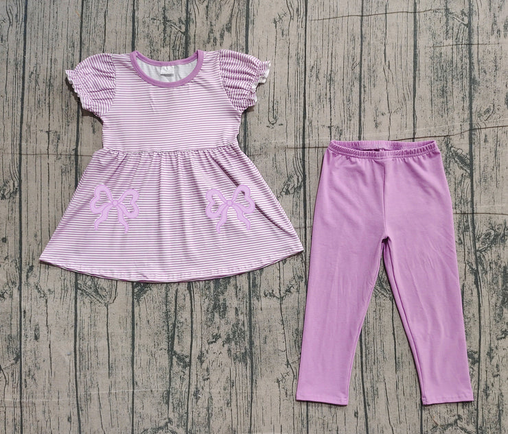 11.11 GSPO2153 pre-order toddler girl clothes purple bow girl spring fall pants set real pic embroidery