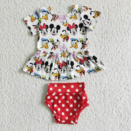 L-3.1 B5-10 Cartoon short-sleeved polka dot red thong suit