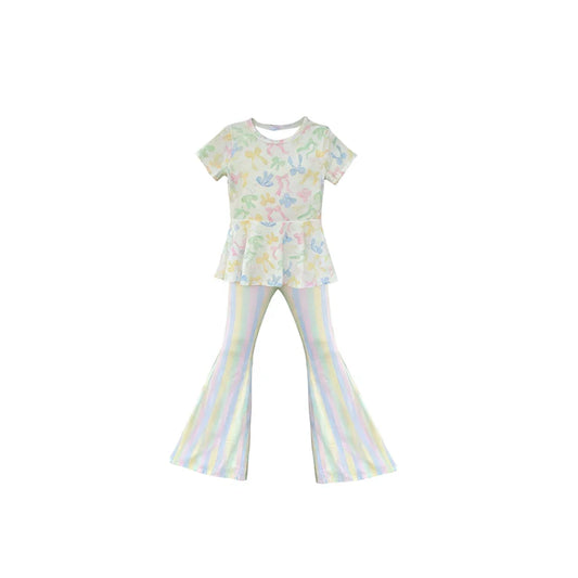 11.12 MOQ:5pcs GSPO2196 pre-order toddler girl clothes bows girl bell bottom pant set
