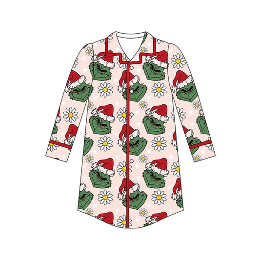 7.25 GT1130 Adult Women Long Sleeves Green Face Flowers Button Shirts Top Preorder