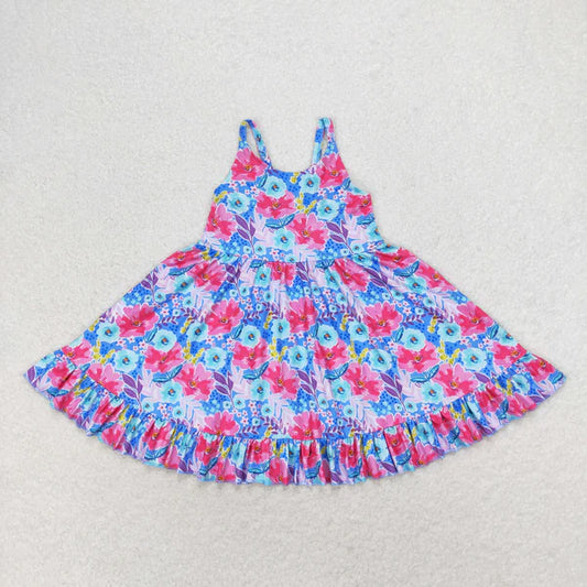 L-3.6 GSD1226 Girl Summer Floral blue halter dress