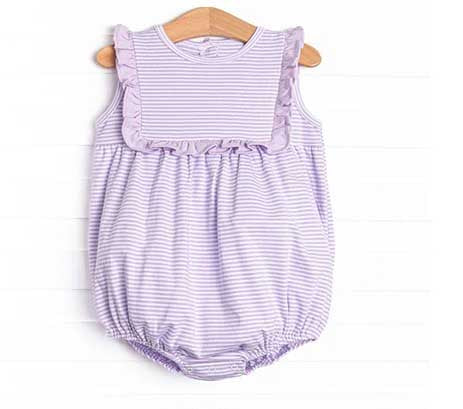 6.18 SR3100 Baby Infant Girls Sleeveless Lavender Stripe Ruffle Rompers Preorder