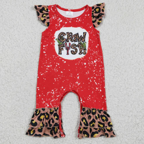 4.29 RTS NO MOQ SR0149 Girls CRAW FISH Red Flying Sleeve Jumpsuit