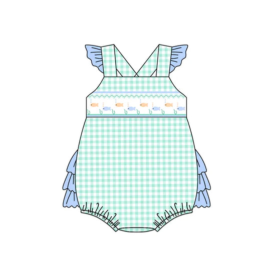 L-3.6 SR2750 Baby Infant Girls Fishes Ruffle Straps Rompers preorder