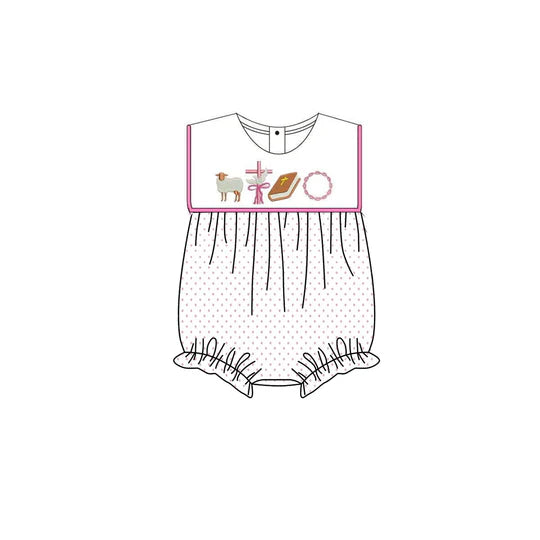 12.12 MOQ:5pcs SR3801 pre-order baby girl clothes cross print toddler girl easter summer bubble