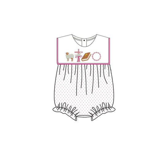 12.12 MOQ:5pcs SR3801 pre-order baby girl clothes cross print toddler girl easter summer bubble