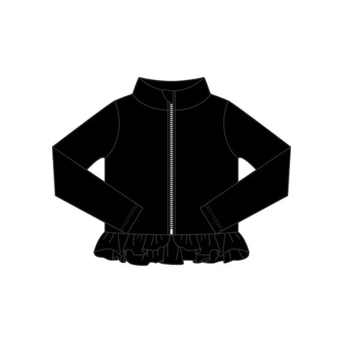 10.24 GT1329 Baby Girls Black Ruffle Yoga Zipper Jackets Top Preorder