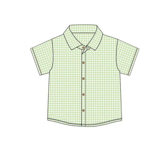 11.11 MOQ:5pcs BT1536 pre-order toddler boy clothes green gingham boy summer top shirt