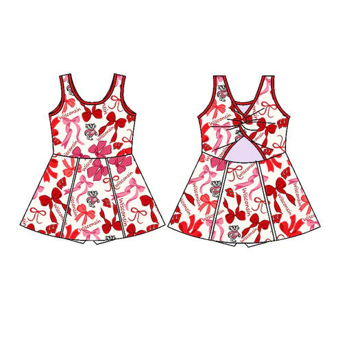 6.10  Custom Moq 3 each item Sibling Baby Girls Wisconsin Team Dresses Clothes Sets