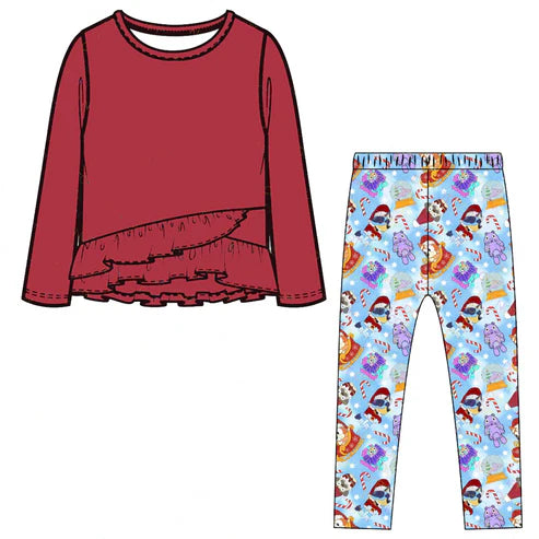 5.24 GLP1941 Baby Girls Christmas Wine Top Dog Legging Clothes Sets Preorder