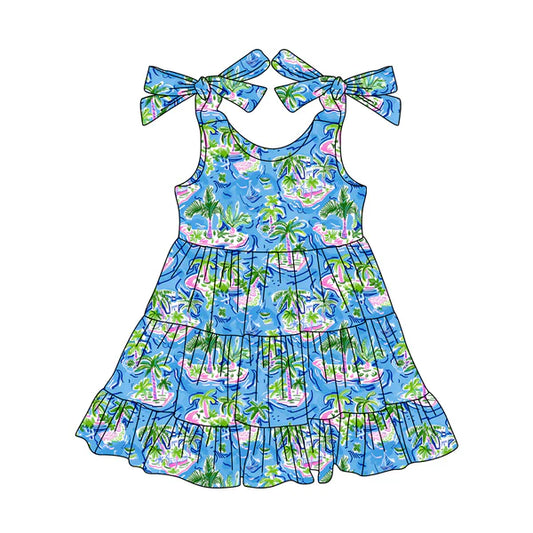 3.31  GSD2273 Baby Girls Blue Bows Strap Beach Knee Length Dresses Preorder