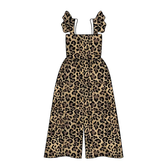 4.18 SR3054 Baby Girls Flutter Sleeves Leopard Bell Jumpsuits Preorder