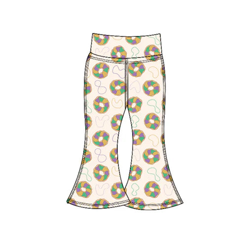 10.28  P0935 Baby Girls Mardigras Donuts Lights Yoga Bell Bottom Pants Preorder