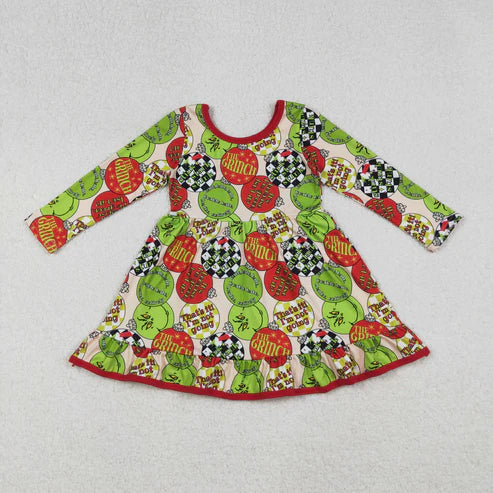 9.29 GLD1296 Baby Girls Red Green Face Lights Christmas Ruffle Knee Length Dress